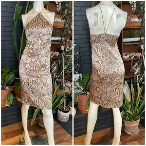 Vintage Y2K ODESSA Snake Print Silk Halter Dress Small
